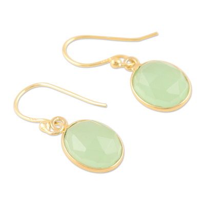 Gold-plated chalcedony dangle earrings, 'Tickle My Fancy' - Indian Gold-Plated Chalcedony Dangle Earrings