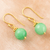 Gold-plated jade dangle earrings, 'Green Orb' - 22k Gold-Plated Beaded Green Jade Dangle Earrings from India