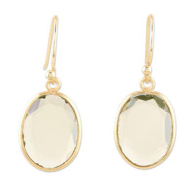Artisan Crafted Gold-Plated Prasiolite Dangle Earrings