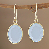 Gold plated chalcedony dangle earrings, 'Refreshing Aqua' - Chalcedony Earrings in 22k Gold Plated Sterling Silver