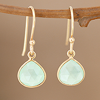 Gold-plated chalcedony dangle earrings, 'Cool Stream' - Aqua Chalcedony 22k Gold Plated Earrings