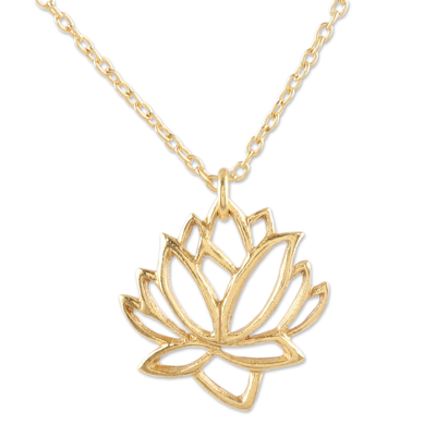 Gold-Plated Pendant Necklace with Lotus Motif