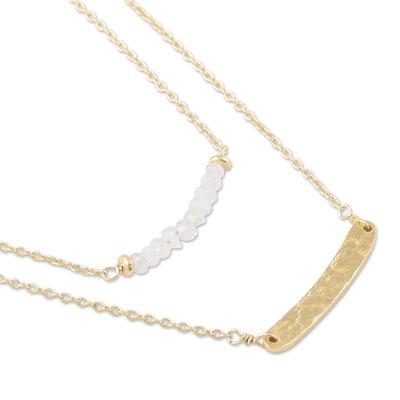 Gold-plated rainbow moonstone pendant necklace, 'Simple Sparkle' - Double-Strand Necklace with Rainbow Moonstone