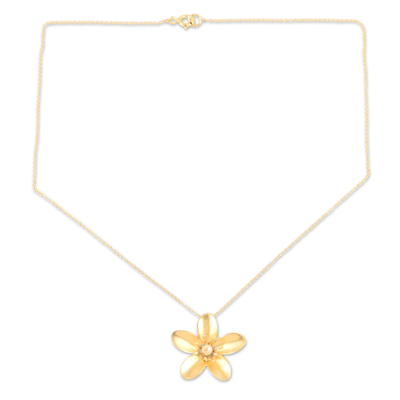 Halskette mit vergoldetem Zuchtperlenanhänger - Halskette mit Anhänger aus Zuchtperlen mit Blumenmotiv