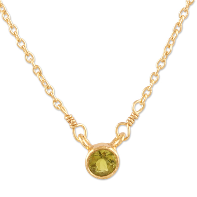Gold plated peridot pendant necklace, 'Spring's Arrival' - Handcrafted Peridot Necklace from India