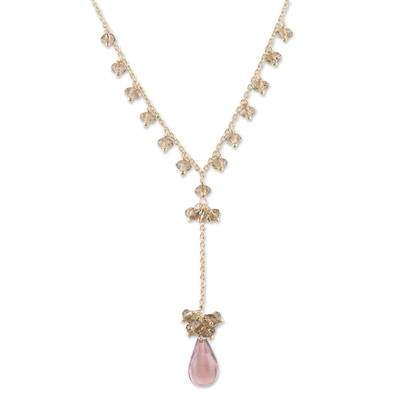 Gold-plated amethyst and smoky quartz Y-necklace, 'Pretty One' - Y-Necklace with Amethyst and Smoky Quartz