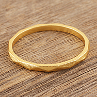 Gold-plated band ring, 'Golden Faces' - Hand Crafted Gold-Plated Band Ring