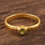Gold plated peridot solitaire ring, 'Moon Over Jaipur' - Handmade Gold Plated Peridot Ring