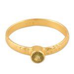 Gold plated peridot solitaire ring, 'Moon Over Jaipur' - Handmade Gold Plated Peridot Ring
