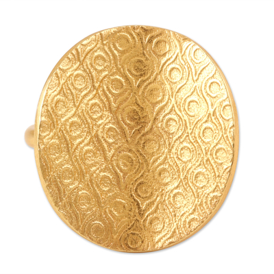 Anillo de cóctel de plata de primera ley bañado en oro - Anillo artesanal chapado en oro de 22k