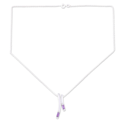 Amethyst pendant necklace, 'Plum Glow' - Sterling Silver and Amethyst Pendant Necklace from India