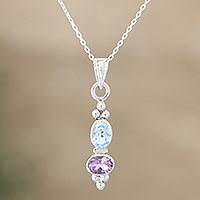 Amethyst and blue topaz pendant necklace, 'Pastel Stones' - Amethyst and Blue Topaz Pendant Necklace in Sterling Silver
