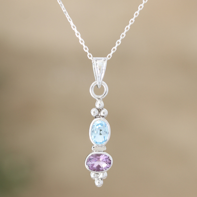 Amethyst and blue topaz pendant necklace, Pastel Stones