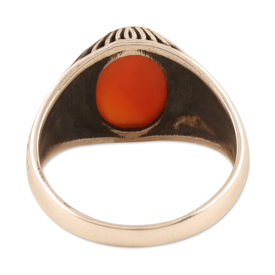 Men's carnelian ring, 'Radiating Sunset' - Men's Sterling Silver and Carnelian Single Stone Ring