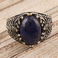 Men's lapis lazuli single stone ring, 'Night of the Scorpion' - Sterling Silver Scorpion Ring with Lapis Lazuli for Men