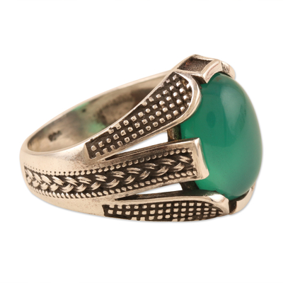 Onyx cocktail ring, 'Glowing Summer' - Sterling Silver and Green Onyx Cocktail Ring