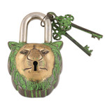 Brass lock and key set, 'Hear Me Roar' (3 pieces) - Brass Lock and Key Set with Lion Motif (3 Pieces)