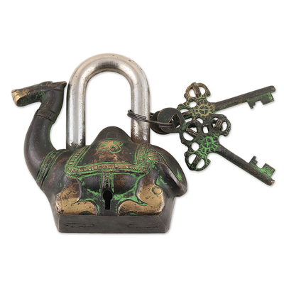 Schloss- und Schlüsselset aus Messing, (3-teilig) - Schloss- und Schlüsselset aus Messing mit Kamelmotiv (3-teilig)