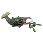 Brass lock and key set, 'Water Queen' (3 pieces) - Brass Lock and Key Set with Fish Motif (3 Pieces)