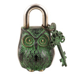Brass lock and key set, 'King of Midnight' (3 pieces) - Brass Lock and Key Set with Owl Motif (3 Pieces)