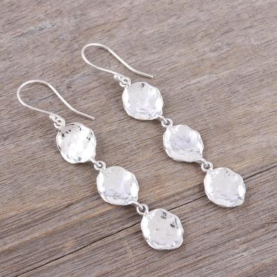 Sterling silver dangle earrings, 'Playful Pebbles' - Artisan Crafted Sterling Silver Dangle Earrings