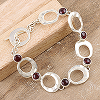 Garnet link bracelet, 'Every Other Heartbeat' - Indian Garnet and Sterling Silver Link Bracelet