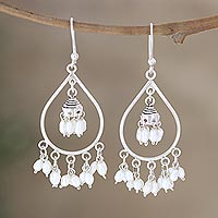 Cultured pearl dangle earrings, 'Empire of Light' - Hand Crafted Sterling Silver Dangle Earrings