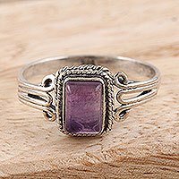 Amethyst single stone ring, 'Last Hour' - Amethyst and Sterling Silver Single Stone Ring