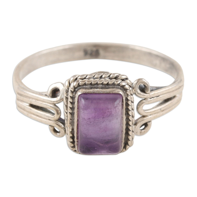 Amethyst single stone ring, 'Last Hour' - Amethyst and Sterling Silver Single Stone Ring