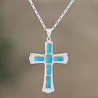 Sterling silver pendant necklace, 'Heavenly Message' - Unisex Sterling Silver Pendant Necklace with Cross Motif