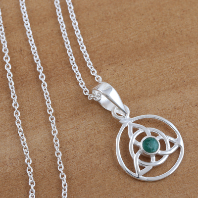 Aventurine pendant necklace, 'Celtic Green' - Indian Aventurine and Sterling Silver Pendant Necklace