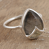 Labradorite single stone ring, 'Cool Drink in Iridescent' - Labradorite and Sterling Silver Single Stone Ring