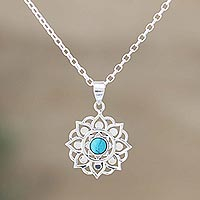 Sterling silver pendant necklace, 'Bounce Back' - Indian Sterling Silver Pendant Necklace with Floral Motif
