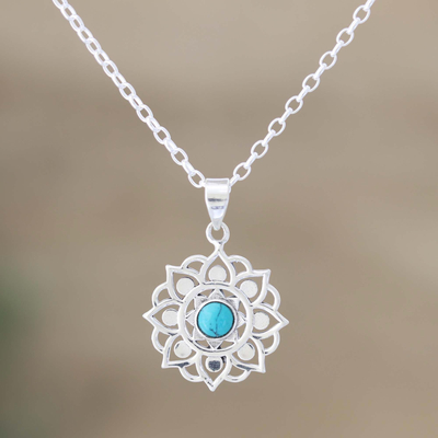 Collar colgante de plata esterlina - Collar con colgante indio de plata esterlina con motivo floral