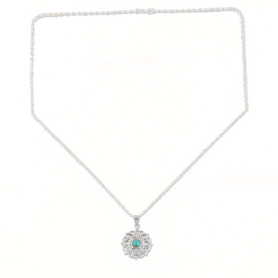 Collar colgante de plata esterlina - Collar con colgante indio de plata esterlina con motivo floral