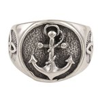 Men's sterling silver signet ring, 'Nautical Friendship' - Men's Sterling Silver Signet Ring with Nautical Motif