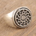 Men's sterling silver signet ring, 'Creative Mandala' - Men's Sterling Silver Signet Ring with Mandala Motif