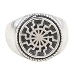 Men's sterling silver signet ring, 'Creative Mandala' - Men's Sterling Silver Signet Ring with Mandala Motif