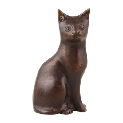 Hand Crafted Copper-Plated Brass Cat Statuette