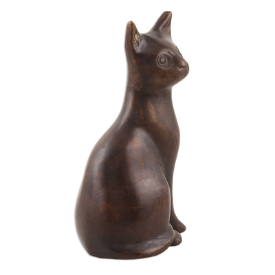 Estatuilla chapada en cobre - Estatuilla de gato de baño latónda en cobre hecha a mano