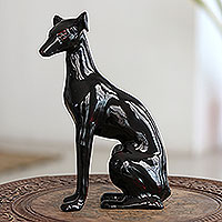 Aluminum statuette, 'Watch Dog' - Hand Made Black Aluminum Dog Statuette