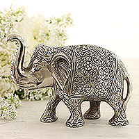 Aluminum statuette, 'Sweet Elephant' - Hand Crafted Aluminum Elephant Statuette