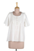 Cotton voile blouse, 'Flutter' - Short-Sleeved White Cotton Voile Blouse