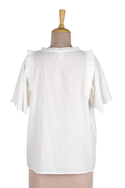 Blusa de gasa de algodón - Blusa blanca de gasa de algodón de manga corta