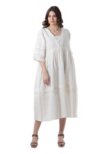 Cotton-linen blend a-line dress, 'Picnic Lace' - Cotton-Linen Blend A-Line Dress with Lace Detailing