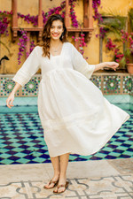 Cotton-linen blend a-line dress, 'Picnic Lace' - Cotton-Linen Blend A-Line Dress with Lace Detailing