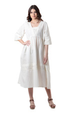Cotton-linen blend a-line dress, 'Picnic Lace' - Cotton-Linen Blend A-Line Dress with Lace Detailing
