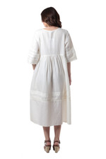 Cotton-linen blend a-line dress, 'Picnic Lace' - Cotton-Linen Blend A-Line Dress with Lace Detailing