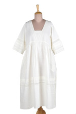 Cotton-linen blend a-line dress, 'Picnic Lace' - Cotton-Linen Blend A-Line Dress with Lace Detailing