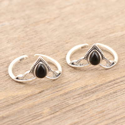 Onyx toe rings, 'Magic Crown' (pair) - Black Onyx and Sterling Silver Toe Rings (Pair)